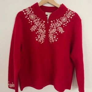 Vintage Appleseed’s Boiled Wool Embroidered Zip Cardigan Petite XL